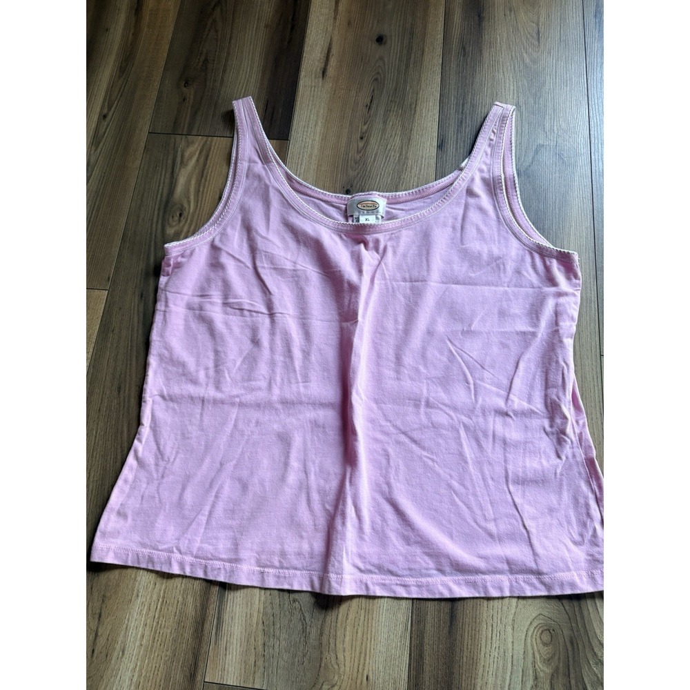 Talbots Women's XL Tank Top Pink White Cotton Stretch Summer Casual